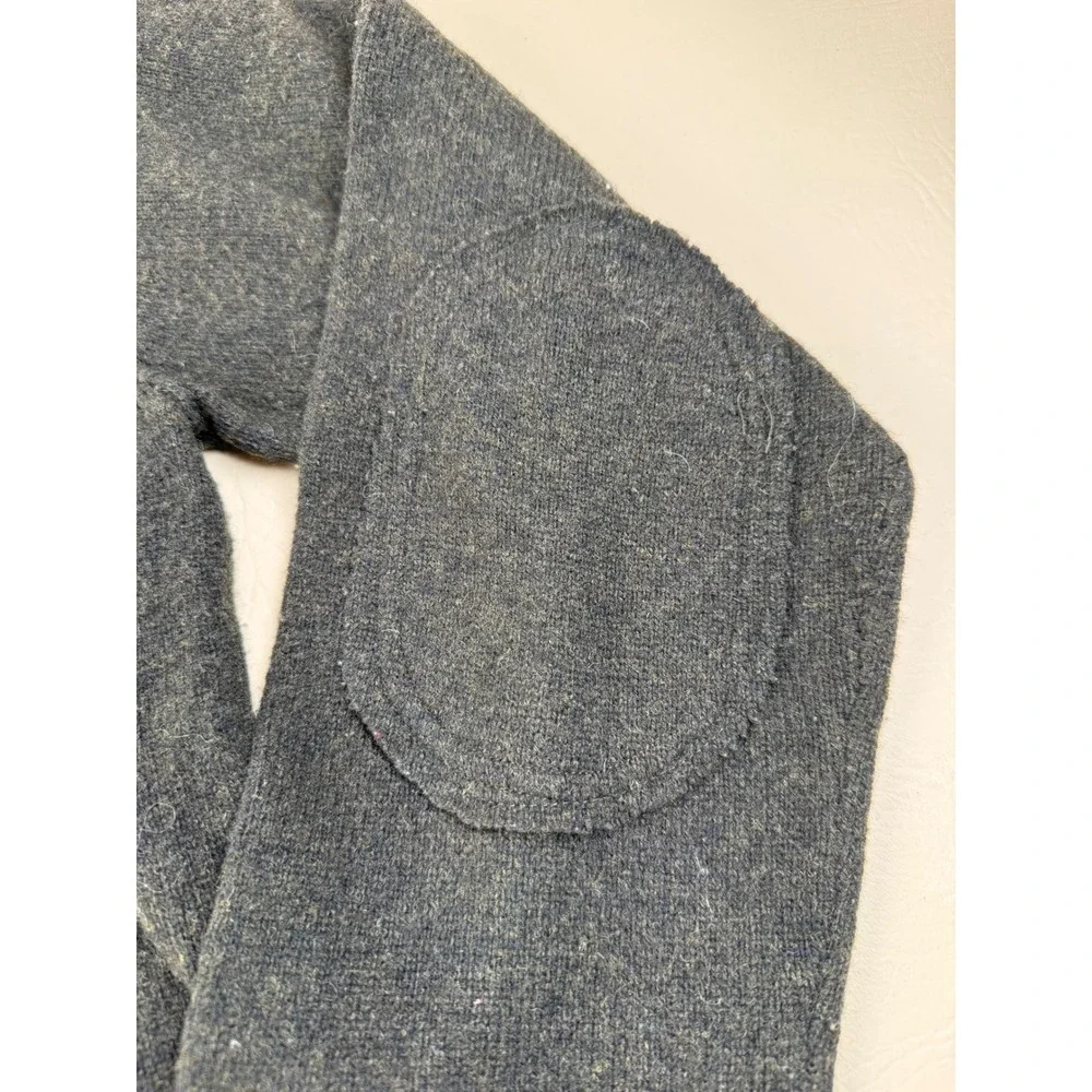 J.Crew Lambswool Shawl Collar Sweater Mens XL Gray Elbow Patch Grandpa Core